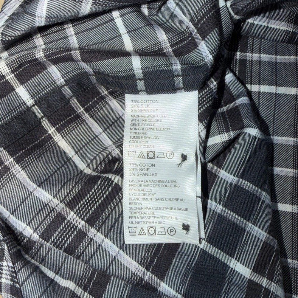 Tommy Bahama Mens XL Black Gray Plaid Silk Cotton Long Sleeve Button Up Shirt - Picture 3 of 8